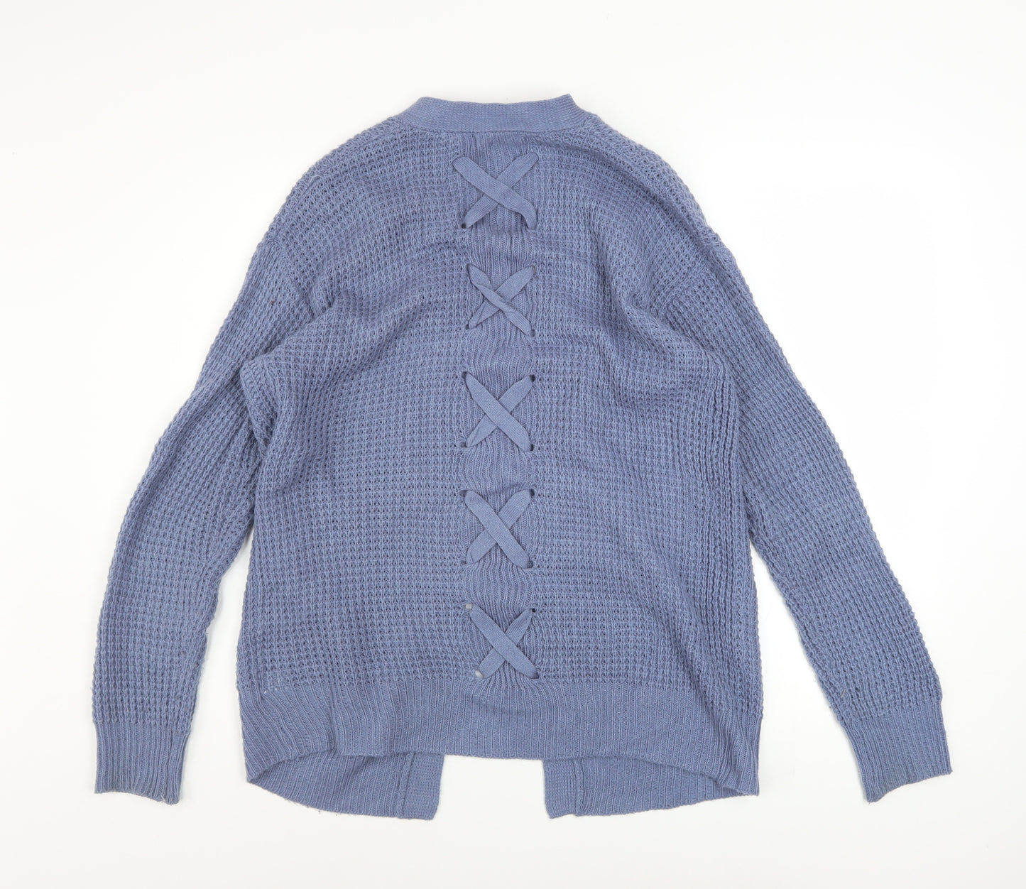 Moral Fiber Women's Blue Waffle Knit Open Cardigan Size M