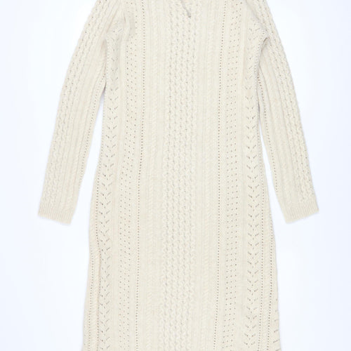 Apricot Womens Beige Cable Knit Jumper Dress UK 8 Long Sleeve