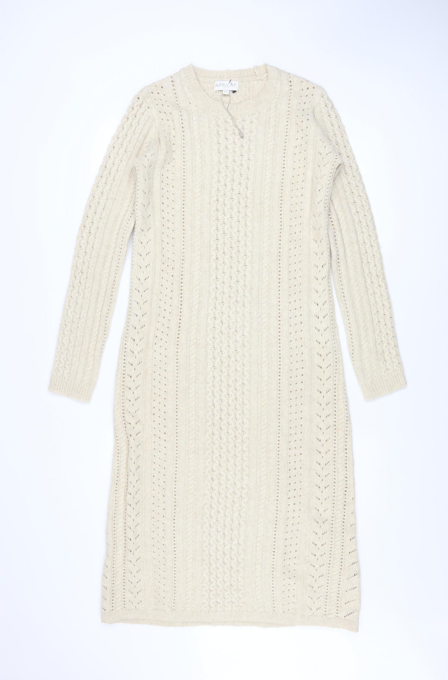 Apricot Womens Beige Cable Knit Jumper Dress UK 8 Long Sleeve