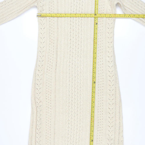 Apricot Womens Beige Cable Knit Jumper Dress UK 8 Long Sleeve
