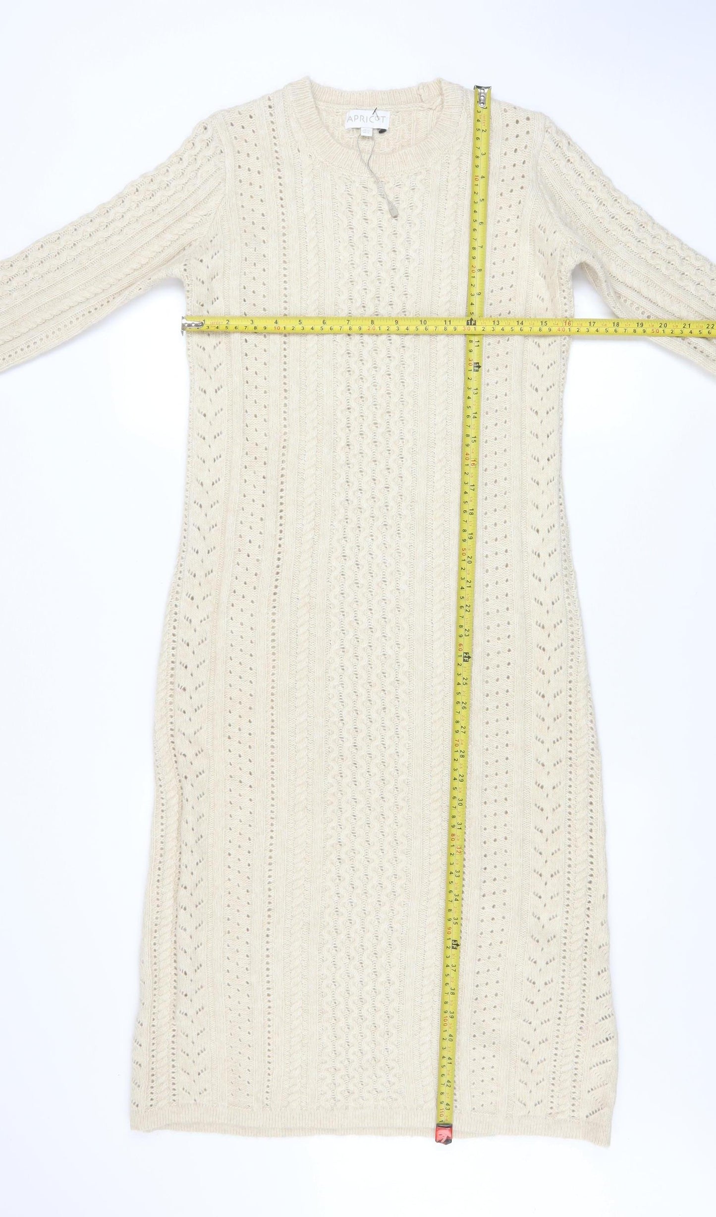 Apricot Womens Beige Cable Knit Jumper Dress UK 8 Long Sleeve