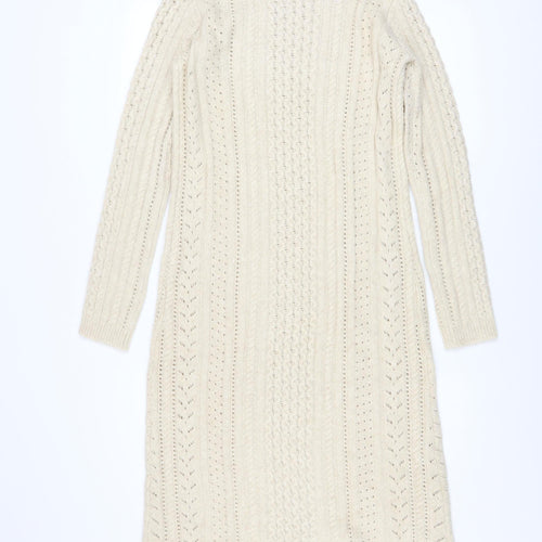 Apricot Womens Beige Cable Knit Jumper Dress UK 8 Long Sleeve
