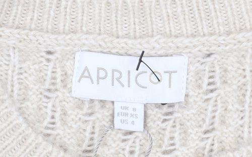 Apricot Womens Beige Cable Knit Jumper Dress UK 8 Long Sleeve