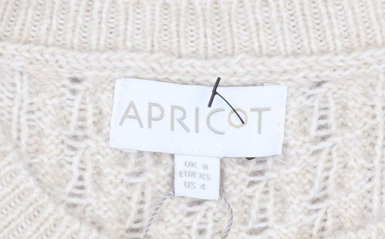 Apricot Womens Beige Cable Knit Jumper Dress UK 8 Long Sleeve