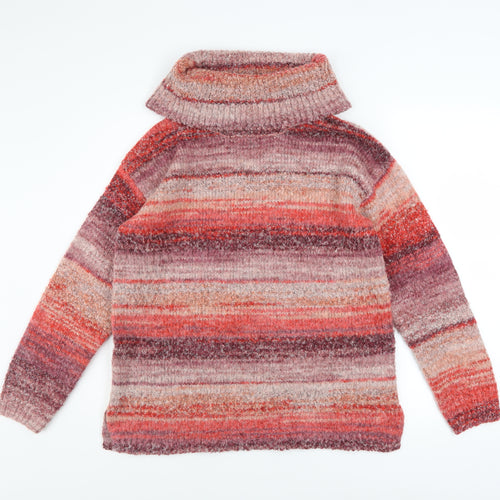 Cotton Traders Women’s Multicoloured Roll Neck Chunky Knit Jumper Size 12