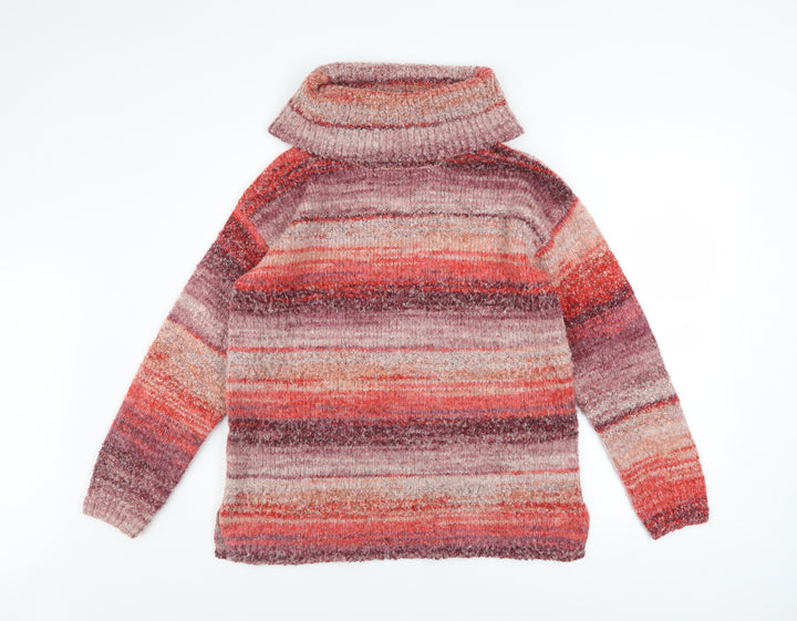 Cotton Traders Women’s Multicoloured Roll Neck Chunky Knit Jumper Size 12
