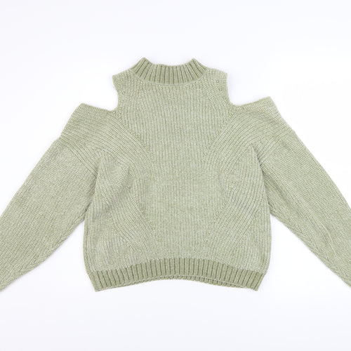 H&M Divided Women’s Green Cold Shoulder High Neck Knit Jumper XS