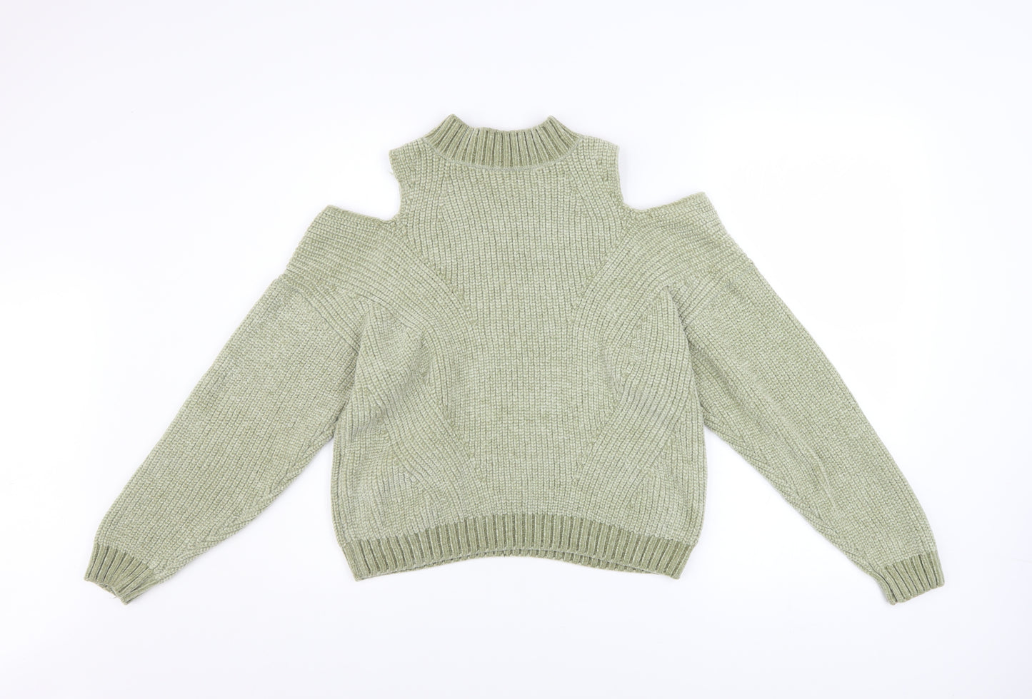 H&M Divided Women’s Green Cold Shoulder High Neck Knit Jumper XS