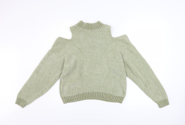 H&M Divided Women’s Green Cold Shoulder High Neck Knit Jumper XS