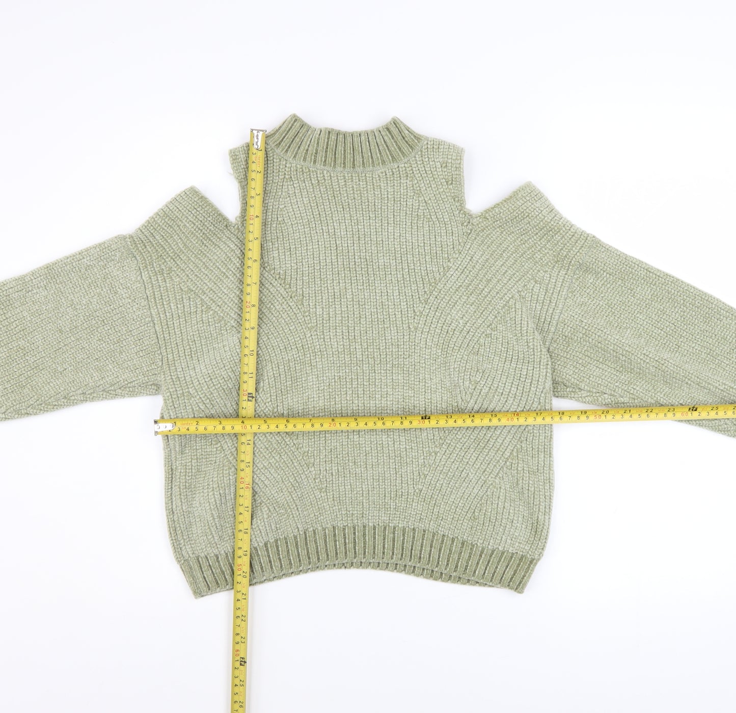 H&M Divided Women’s Green Cold Shoulder High Neck Knit Jumper XS