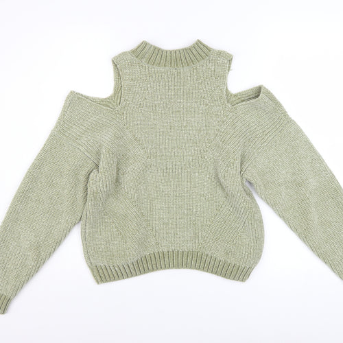 H&M Divided Women’s Green Cold Shoulder High Neck Knit Jumper XS