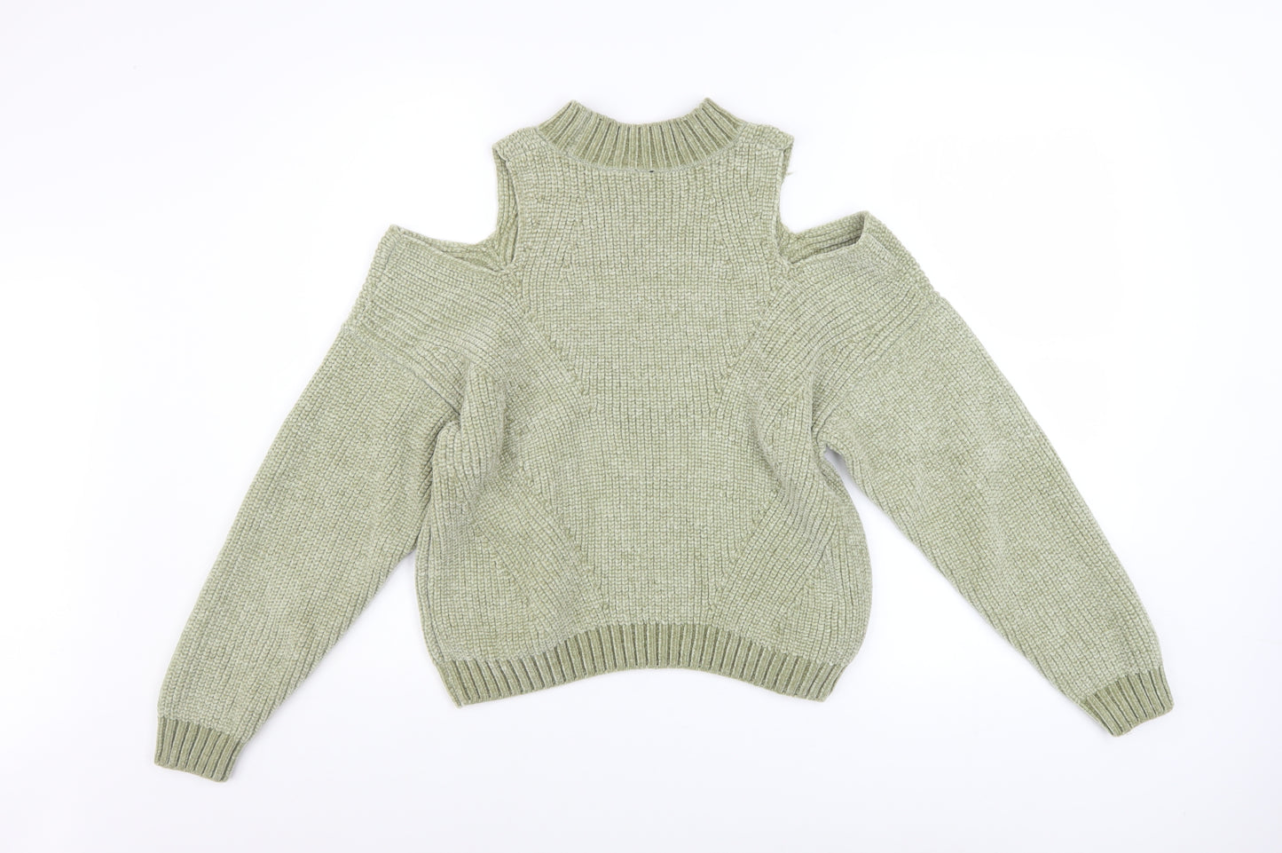 H&M Divided Women’s Green Cold Shoulder High Neck Knit Jumper XS