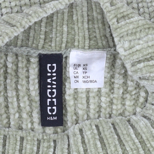 H&M Divided Women’s Green Cold Shoulder High Neck Knit Jumper XS
