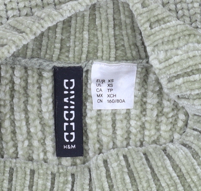 H&M Divided Women’s Green Cold Shoulder High Neck Knit Jumper XS