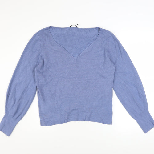 Great Plains Women Blue V-Neck Knit Jumper Size 14