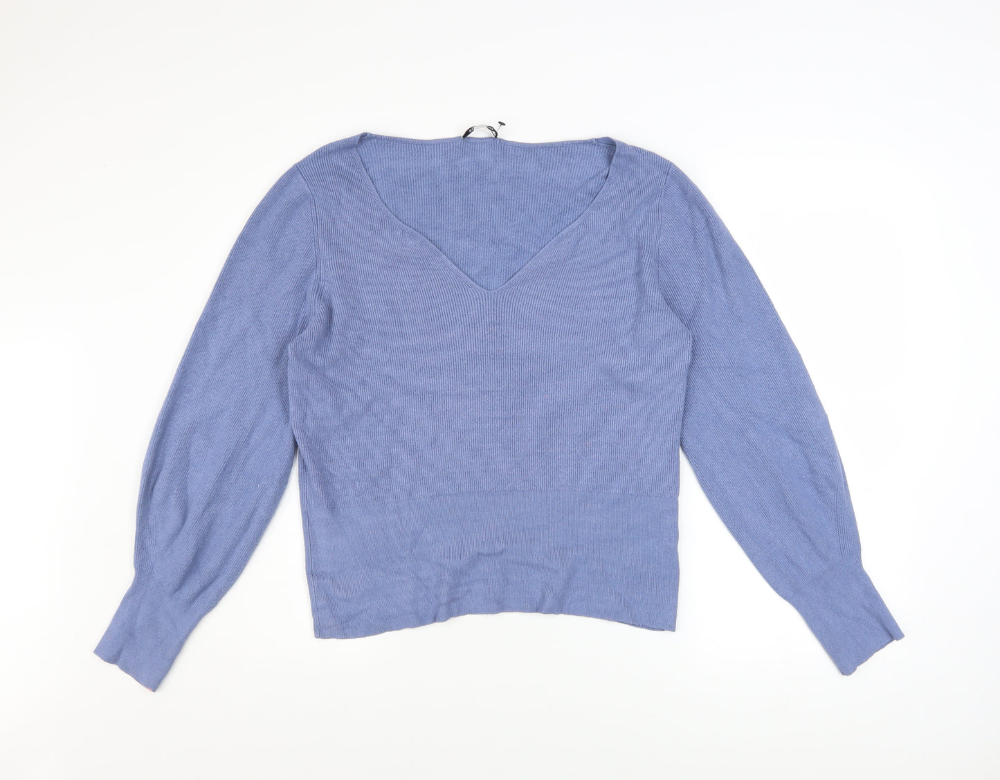 Great Plains Women Blue V-Neck Knit Jumper Size 14