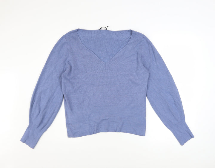Great Plains Women Blue V-Neck Knit Jumper Size 14