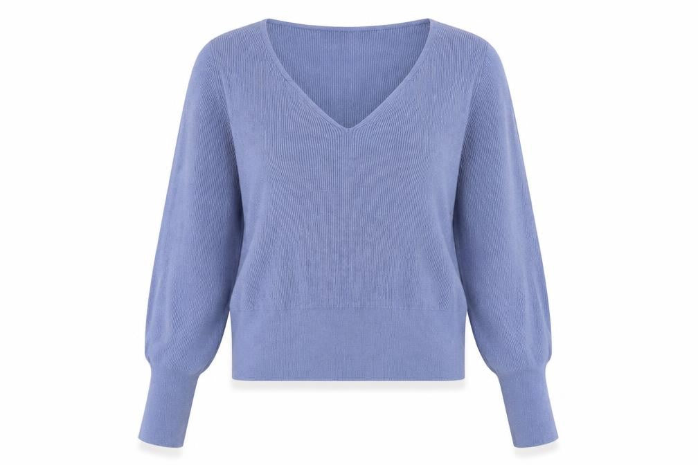 Great Plains Women Blue V-Neck Knit Jumper Size 14