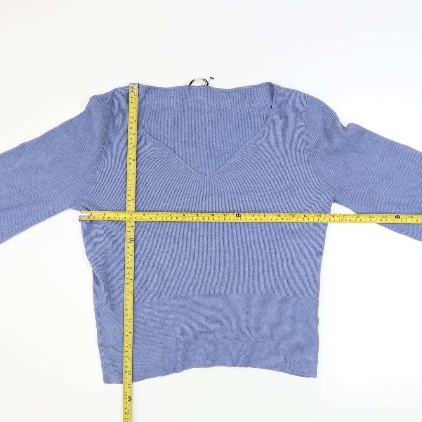 Great Plains Women Blue V-Neck Knit Jumper Size 14