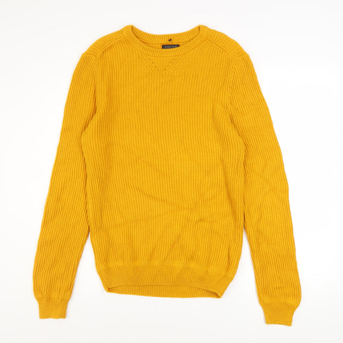 Zara Man Yellow Cotton Ribbed Crew Neck Men's M Pullover Jumper