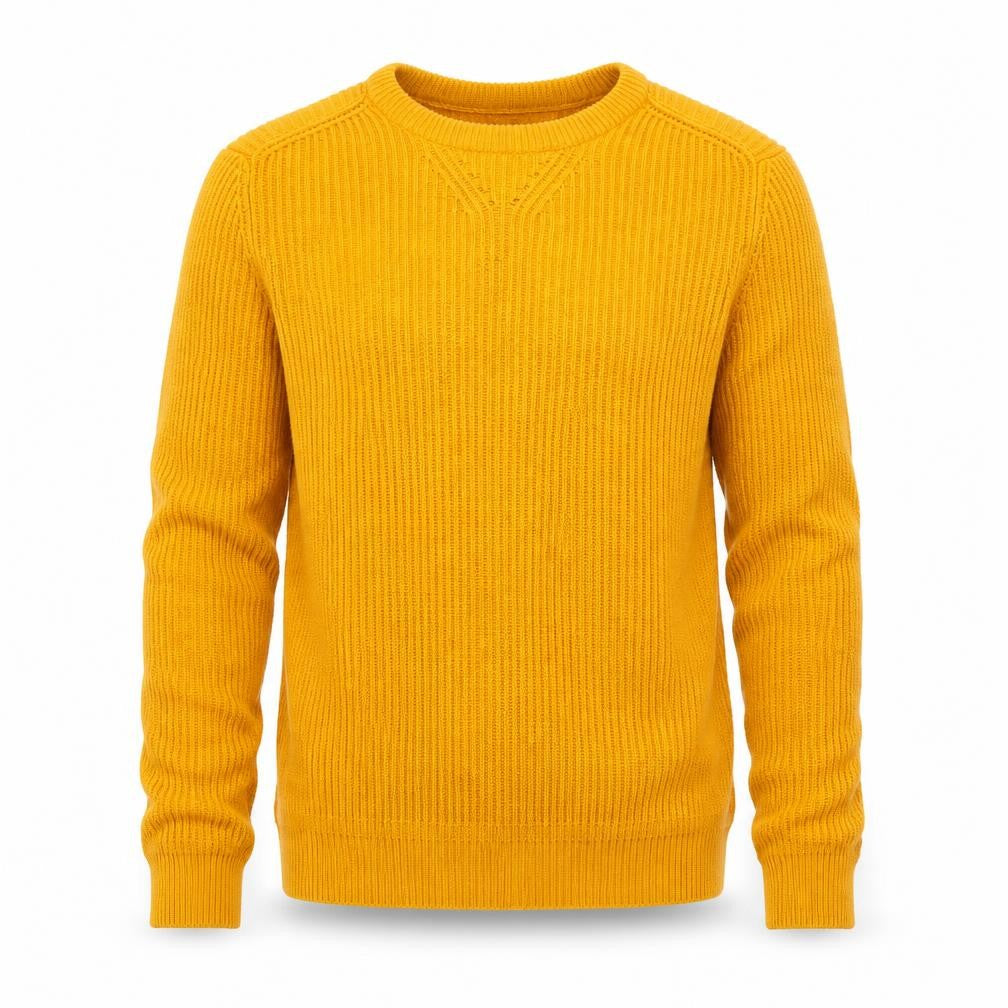 Front view of Zara Man Yellow Cotton Ribbed Crew Neck Men's M jumper