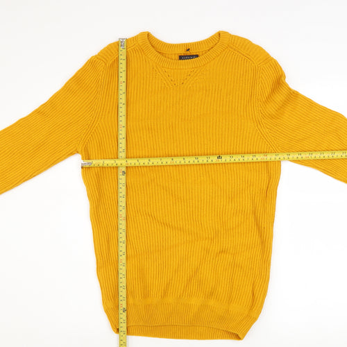 Zara Man Yellow Cotton Ribbed Crew Neck Men's M Pullover Jumper