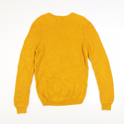 Zara Man Yellow Cotton Ribbed Crew Neck Men's M Pullover Jumper