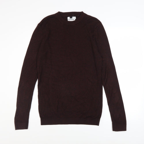 Topman Men’s Brown XL Ribbed Knit Crew Neck Pullover Jumper