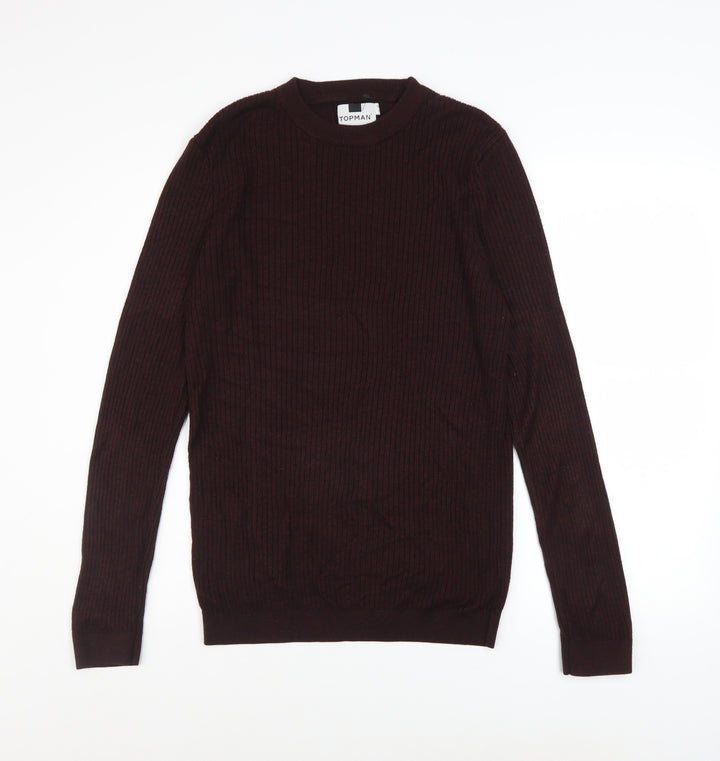 Topman Men’s Brown XL Ribbed Knit Crew Neck Pullover Jumper
