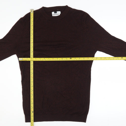 Topman Men’s Brown XL Ribbed Knit Crew Neck Pullover Jumper