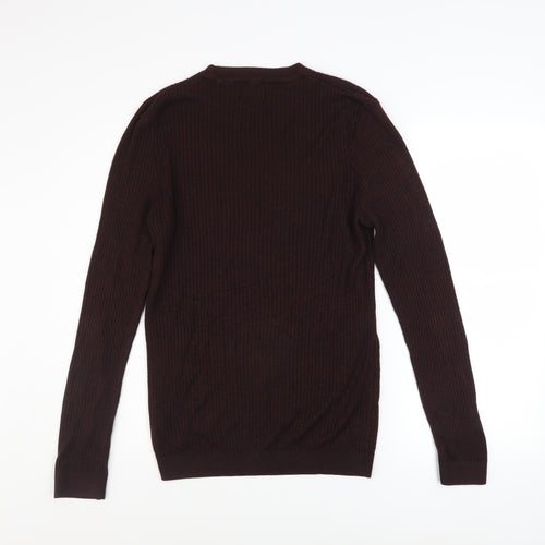 Topman Men’s Brown XL Ribbed Knit Crew Neck Pullover Jumper