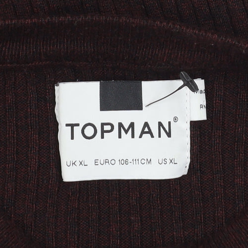 Topman Men’s Brown XL Ribbed Knit Crew Neck Pullover Jumper