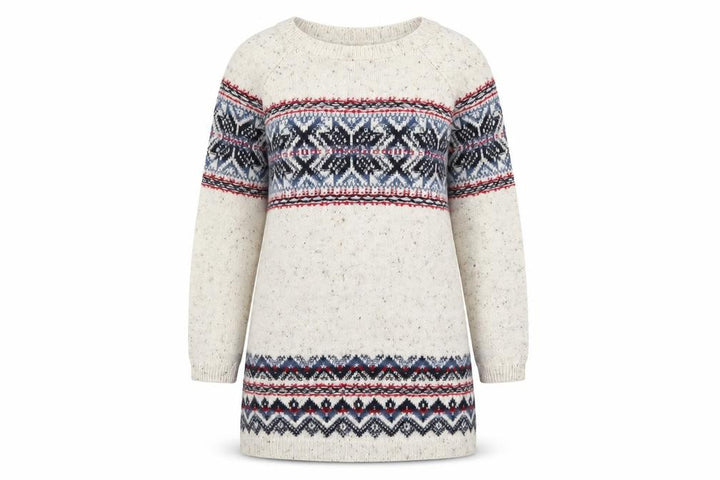 F&F Women's White Fair Isle Knit Long Sleeve Jumper Dress Size 12