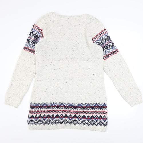 F&F Women's White Fair Isle Knit Long Sleeve Jumper Dress Size 12