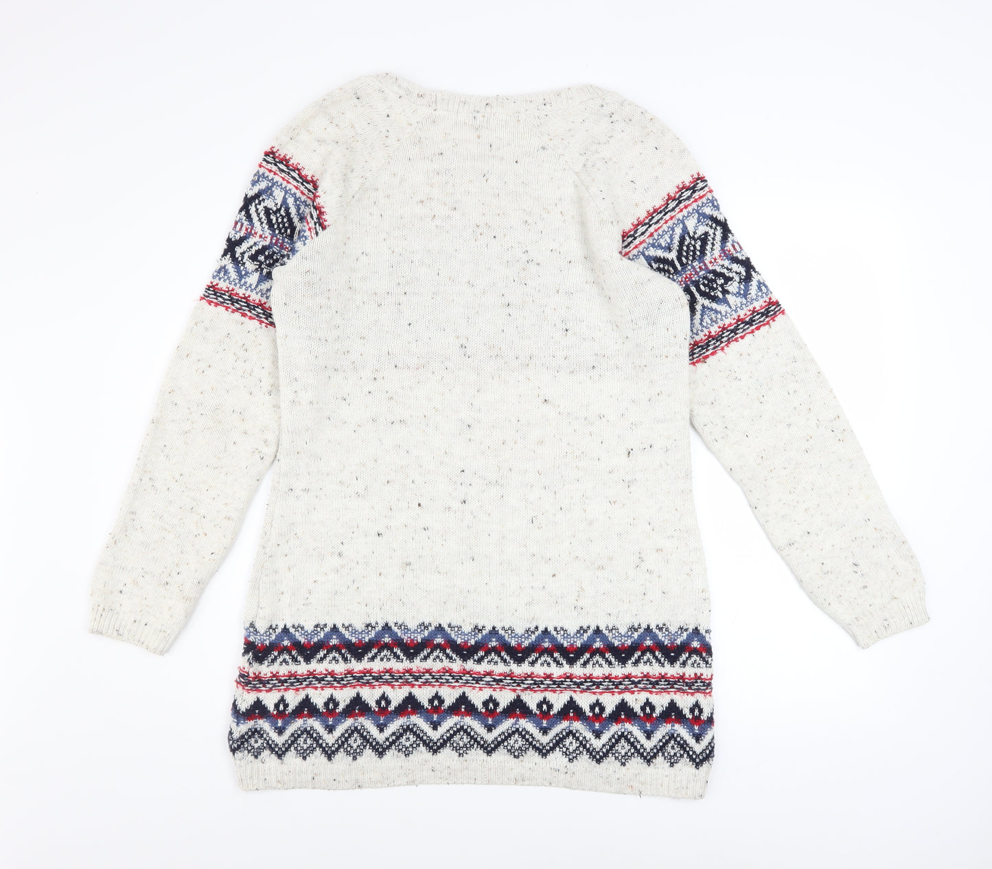 F&F Women's White Fair Isle Knit Long Sleeve Jumper Dress Size 12