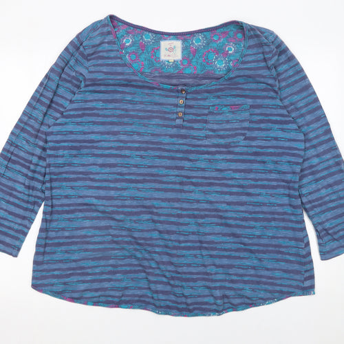 Monsoon Women’s Blue Striped 3/4 Sleeve Cotton Top Size 22