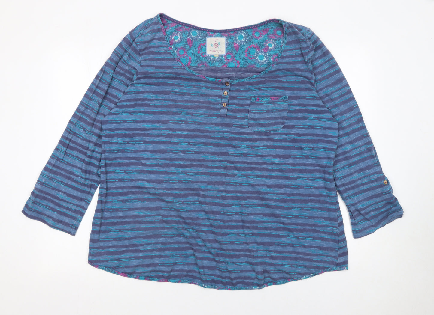 Monsoon Women’s Blue Striped 3/4 Sleeve Cotton Top Size 22