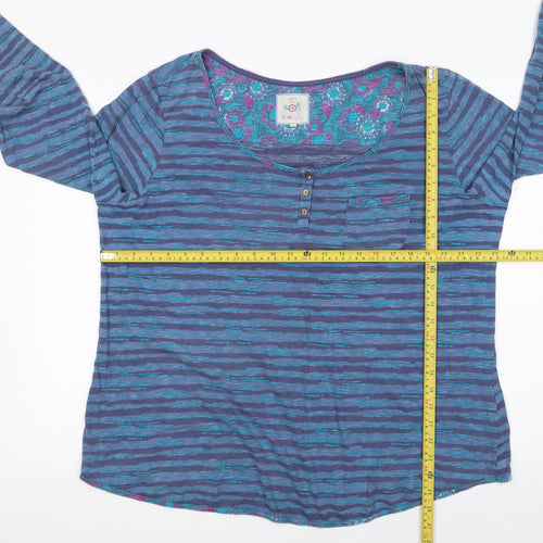 Monsoon Women’s Blue Striped 3/4 Sleeve Cotton Top Size 22