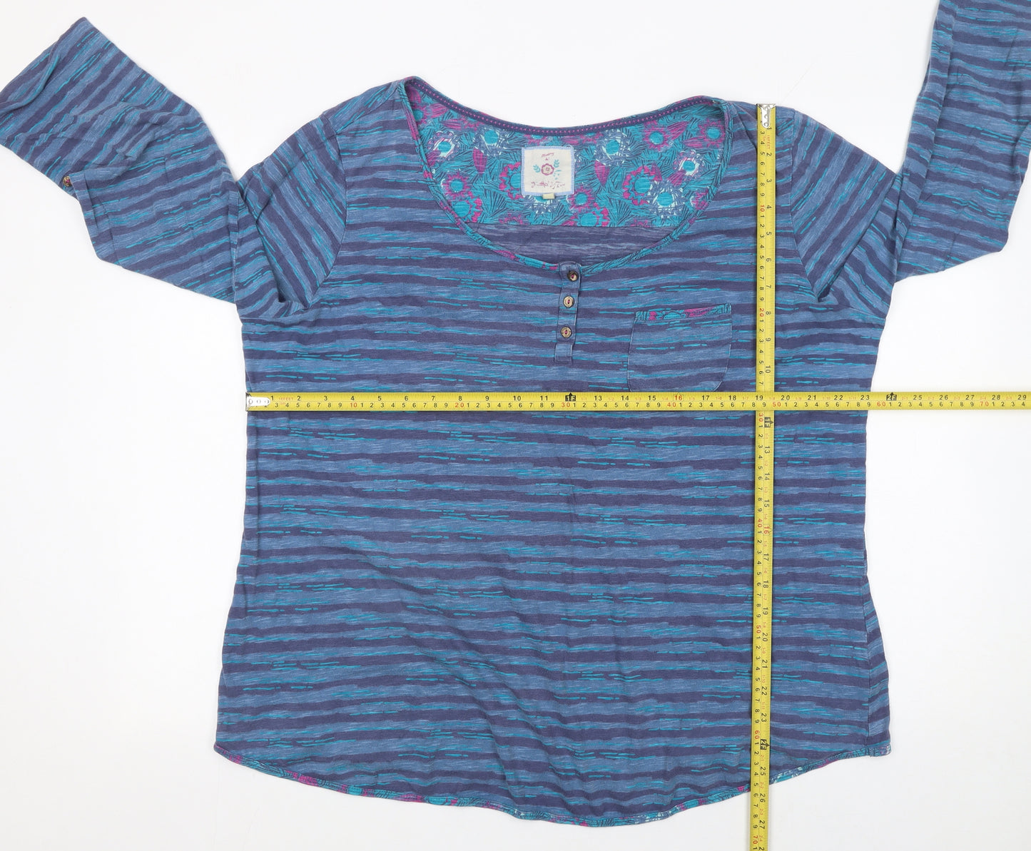 Monsoon Women’s Blue Striped 3/4 Sleeve Cotton Top Size 22