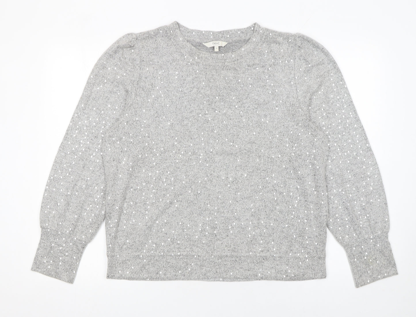 Next Women’s Grey Sequin Knit Crew Neck Jumper Size 14