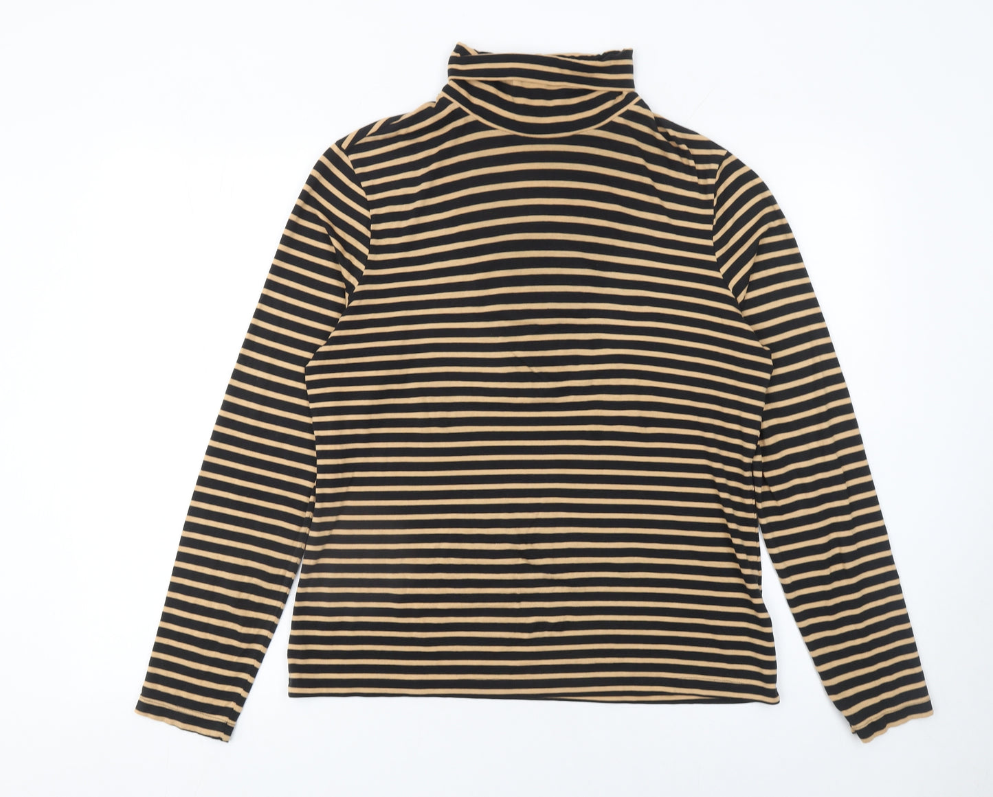 Marks and Spencer Women’s Beige Black Striped Roll Neck Long Sleeve Top Size 16
