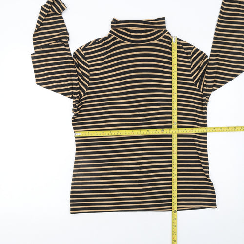 Marks and Spencer Women’s Beige Black Striped Roll Neck Long Sleeve Top Size 16