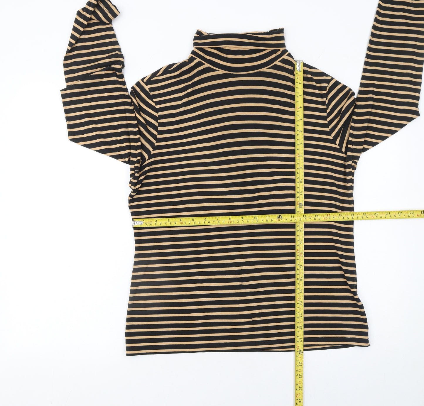 Marks and Spencer Women’s Beige Black Striped Roll Neck Long Sleeve Top Size 16