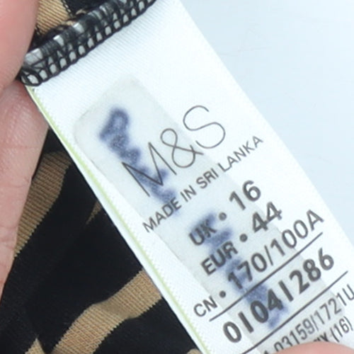 Marks and Spencer Women’s Beige Black Striped Roll Neck Long Sleeve Top Size 16