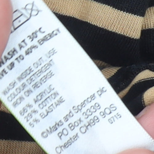 Marks and Spencer Women’s Beige Black Striped Roll Neck Long Sleeve Top Size 16