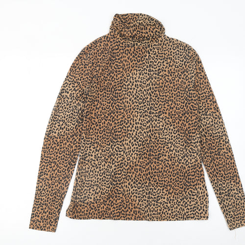 Lands' End Women’s Leopard Print Roll Neck Long Sleeve Top - UK M