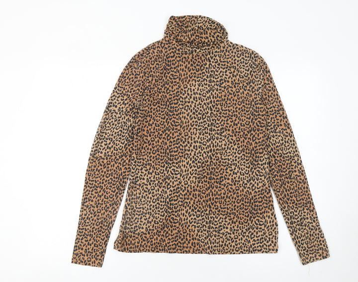 Lands' End Women’s Leopard Print Roll Neck Long Sleeve Top - UK M