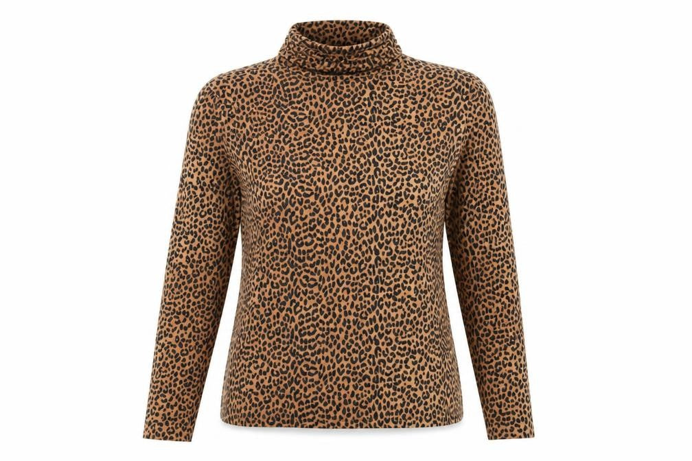 Lands' End Women’s Leopard Print Roll Neck Long Sleeve Top - UK M