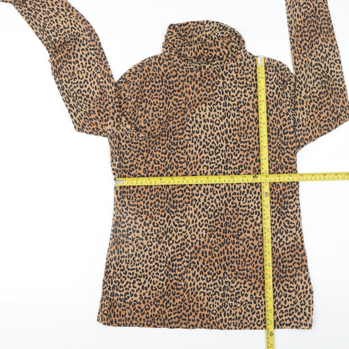 Lands' End Women’s Leopard Print Roll Neck Long Sleeve Top - UK M