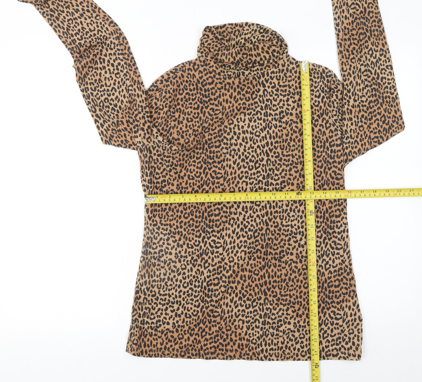 Lands' End Women’s Leopard Print Roll Neck Long Sleeve Top - UK M